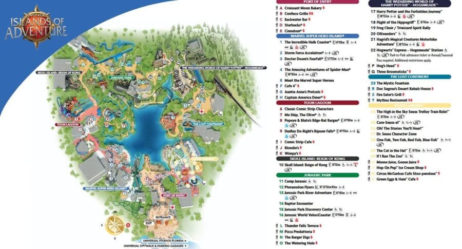 Parkkarte Universal's Islands of Adventure in Orlando (Florida)