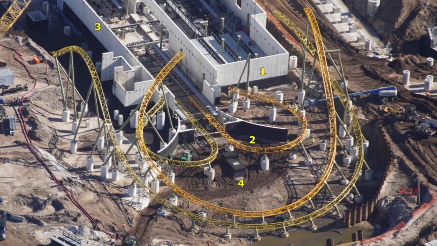 1,2,3) Die schwarze Wasserabdichtung an den Betonwänden zeigt an, wo der Boden letztendlich liegen wird.